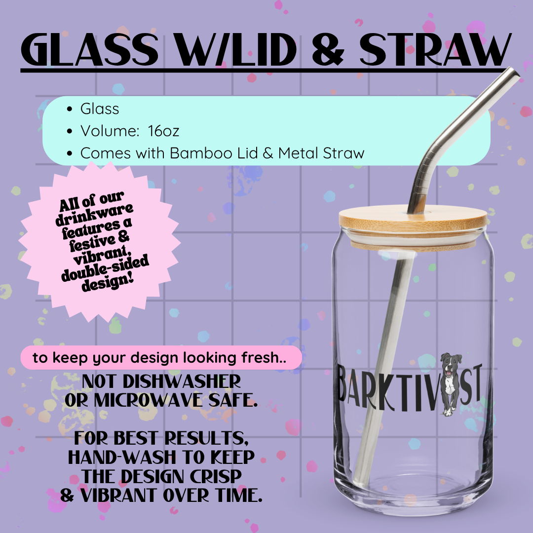 PAWsonalized Glass W/Lid & Straw
