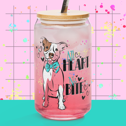 All Heart, No Bite Glass w/Lid & Straw