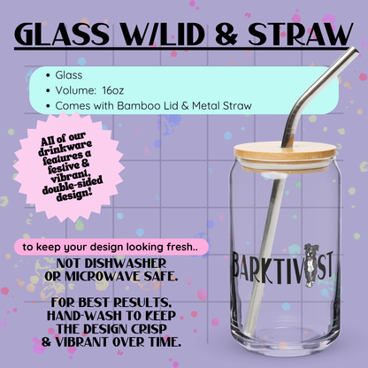 PAWsonalized Glass W/Lid & Straw