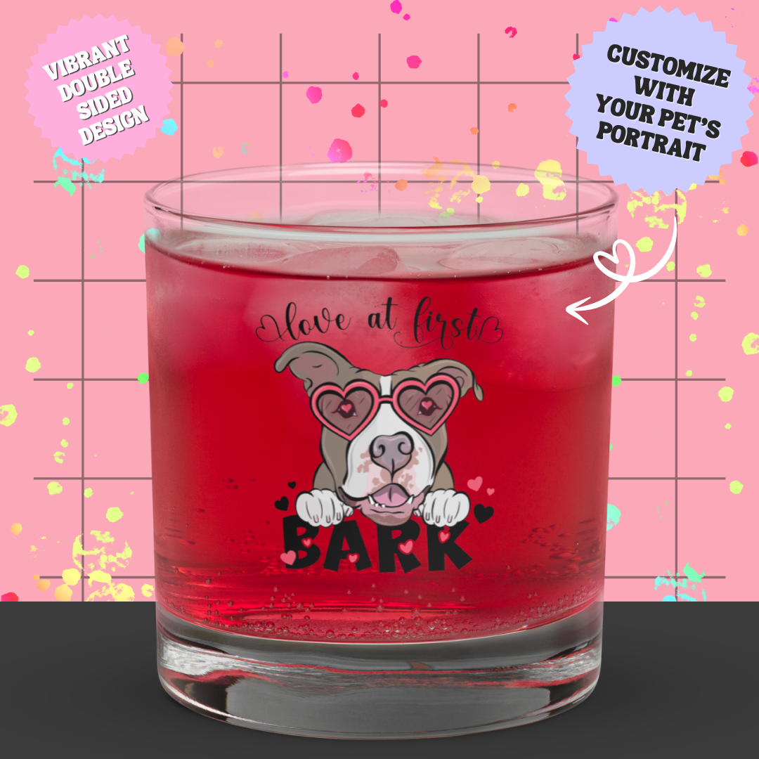 Love at First Bark Rocks Glass