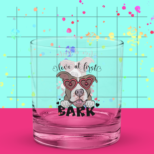 Love at First Bark Rocks Glass