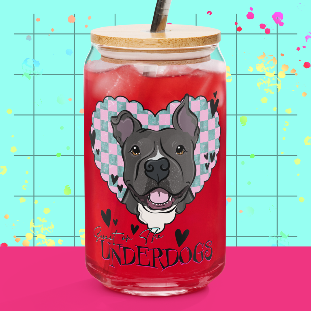 Sweet on the Underdogs Glass w/Lid & Straw